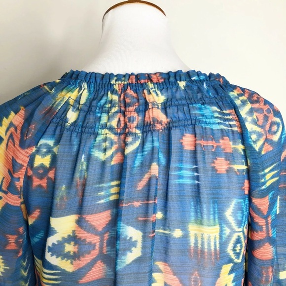 Chicos Sheer Aztec Blouse 00(XS) Blue Multicolor - Picture 5 of 10